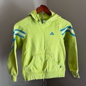 Adidas Kids Neon Green Hoodie with Blue Stripes
